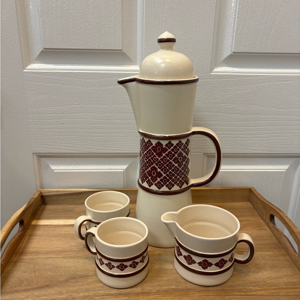 Vintage 4pcs Carlton Ware England Coffee /Tea Pot Creamer 2 8Oz cups mugs